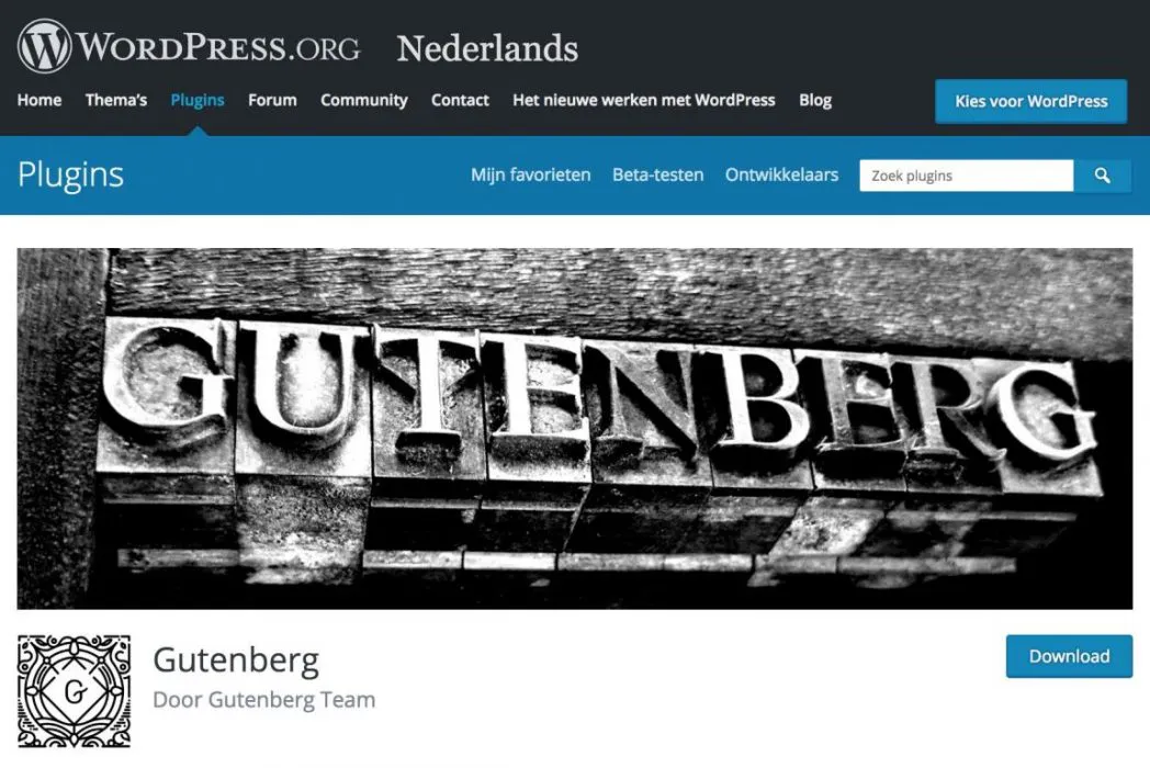 download Gutenberg plugin voor WordPress