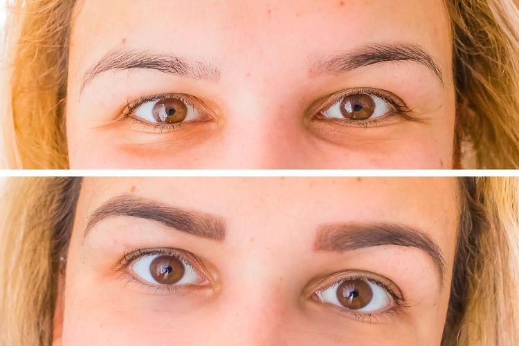 before and after brow tattoo dark brown